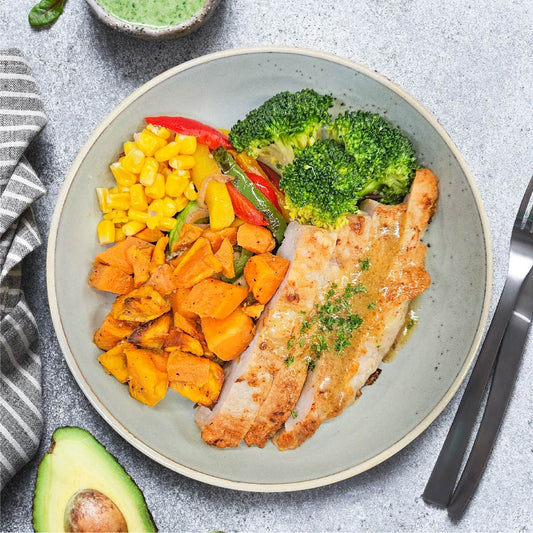 E3. 烤豬扒配番薯及蜂蜜芥末醬 Grilled Pork Loin with Sweet Potato and Honey Mustard Sauce
